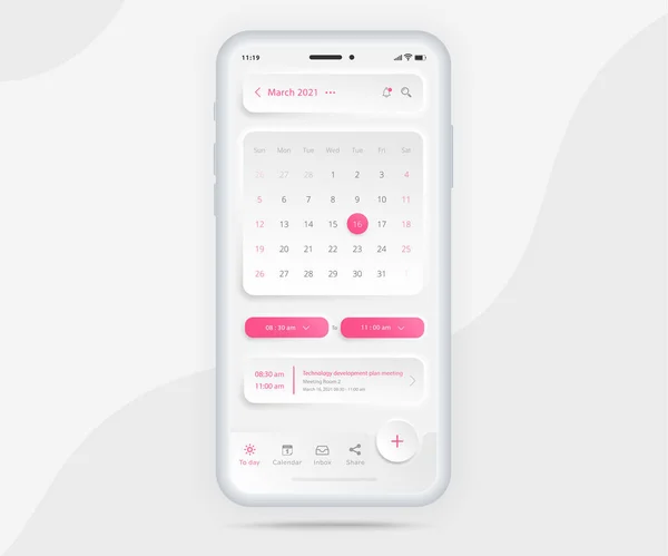 conceito de aplicativo planejador de calendário smartwatch, relógio  calendário de atividades ui ux, aplicativo de reunião