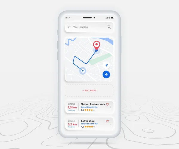 Карта Gps Navigation App Concept Mobile Map Application Smartphone App — стоковый вектор