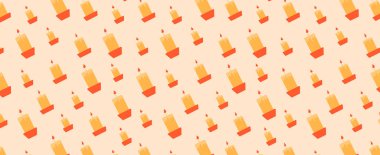 Pembe arka planda mumların içinde yanan mumlarla kusursuz bir Noel deseni. Kış şenlikli yeni yıl şablonu. Vektör illüstrasyonu, hediye paketi olarak kullanılabilir