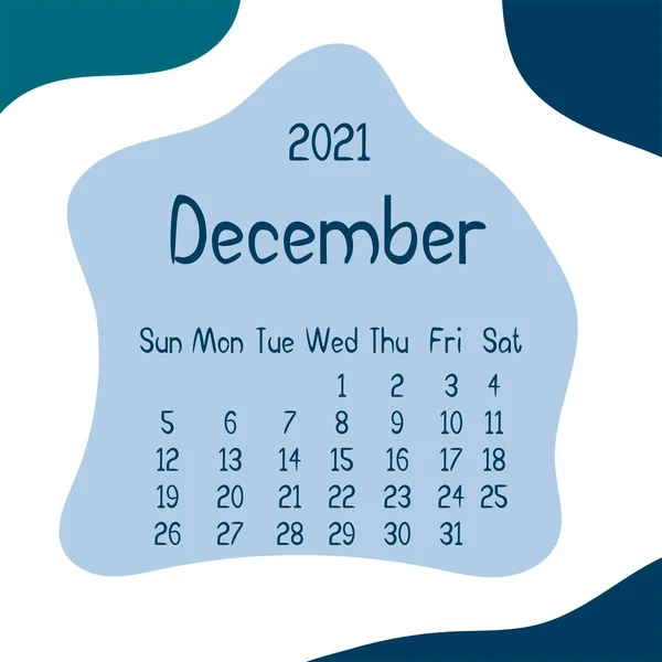 2021年12月 背景上有抽象形状的日历 色彩艳丽的现代日历 每月计划者 矢量平面插图 现代的简单设计 冬季月份 — 图库矢量图片