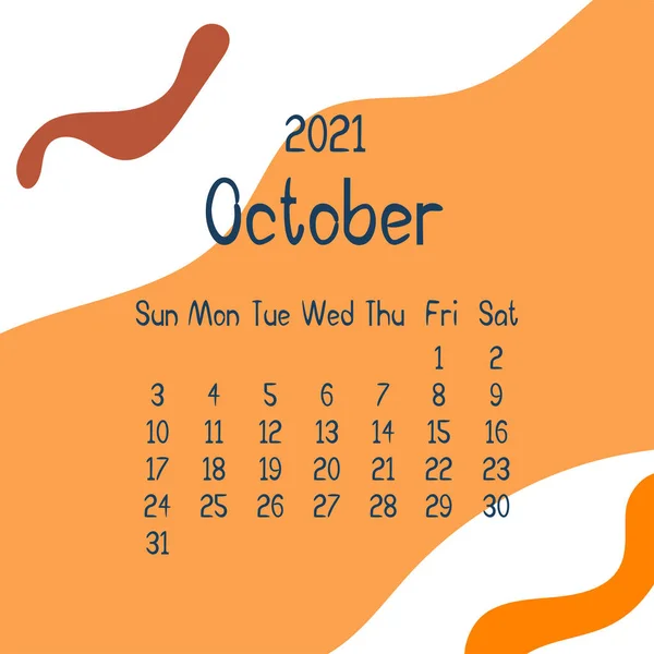 2021 Calendario Octubre Con Formas Abstractas Sobre Fondo Colorido Calendario — Archivo Imágenes Vectoriales
