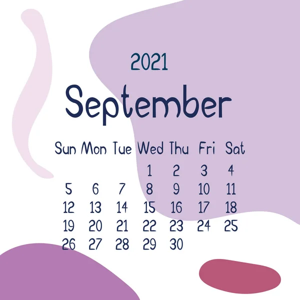 2021 Calendario Septiembre Con Formas Abstractas Sobre Fondo Colorido Calendario — Archivo Imágenes Vectoriales