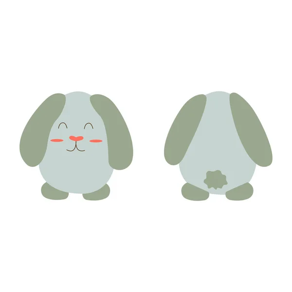 可爱的复活节兔子 体形圆圆的蛋 前视后视色彩斑斓的卡通矢量图解孤立 复活节快乐动物卡 — 图库矢量图片