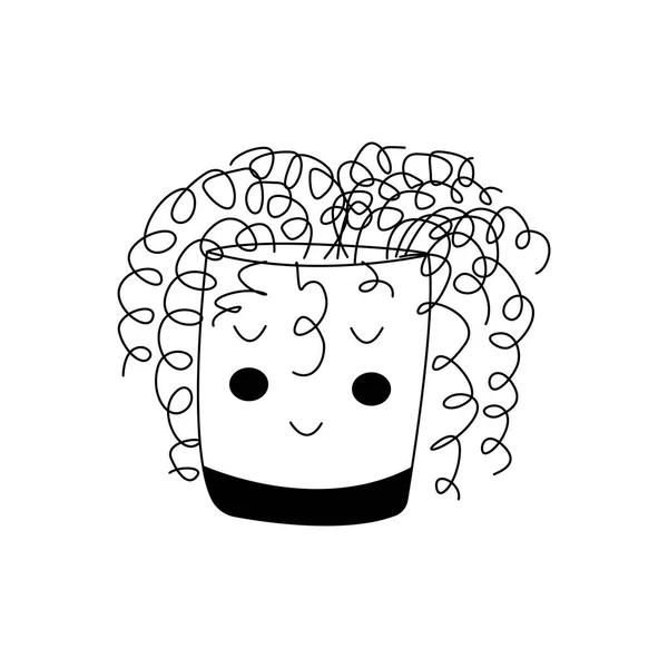 Houseplant Potenciômetro Forma Uma Cara Cute Planta Curly Potted Ilustração —  Vetores de Stock