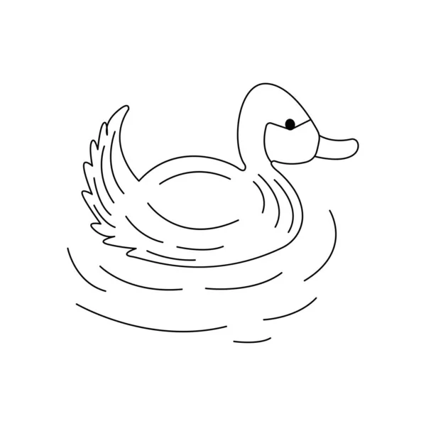 Cute Duck Swims Black White Vector Isolated Illustration Doodle Style — Stock Vector