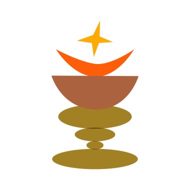 Bir kâse içinde soyut sanat hilal ayı, yıldız ve oval arka plan. Modern moda sanat. Renkli boho vektör çizim eli izole edildi