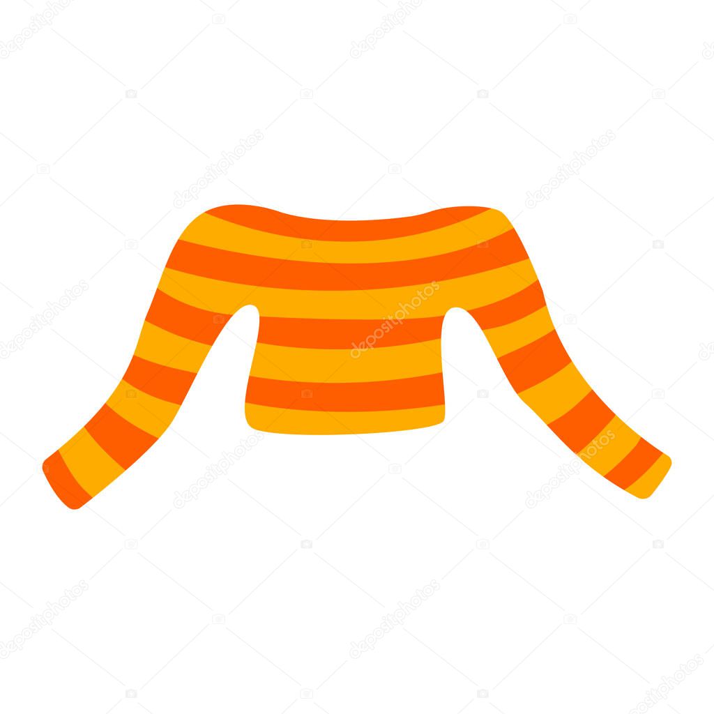 Sweater with yellow and orange stripes, with a cutout. Piece of clothing, cozy and fashion. Colorful vector isolated hand drawn illustration, boho colors