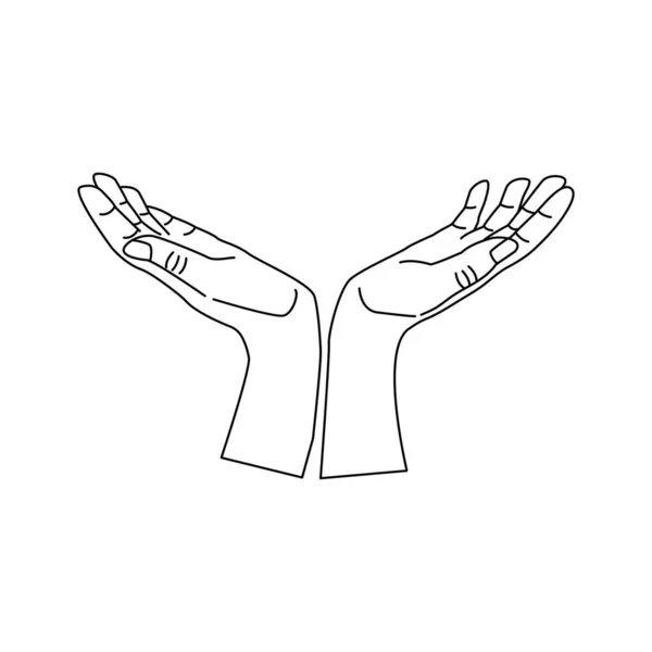 Deux Paumes Tendues Main Humaine Poignet Geste Illustration Vectorielle Linéaire — Image vectorielle