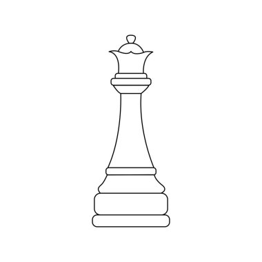 Kraliçe satranç taşı. Vektör siyah ve beyaz izole edilmiş doğrusal çizim satranç simgesi
