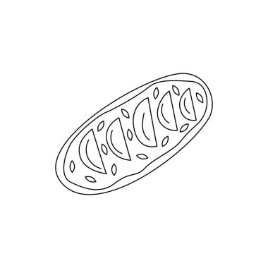 Avokado dilimli sandviç, susam tohumu ve fındık, peynir, kahvaltı ya da atıştırmalık. Siyah ve beyaz karalama vektör simgesi