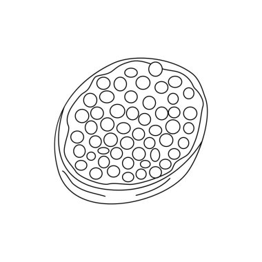 Süzme peynirli sandviç ve kırmızı havyar, kahvaltı ya da atıştırmalık. Siyah ve beyaz karalama vektör simgesi