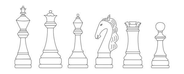 Шахматисты Векторный Черно Белый Изолированный Контур Линейного Набора Иллюстраций — стоковый вектор