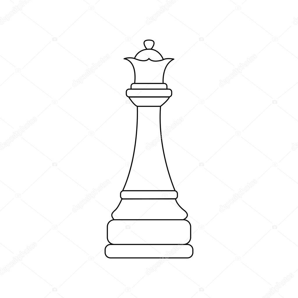 Queen chess piece. Vector black and white isolated outline linear illustration chessman icon