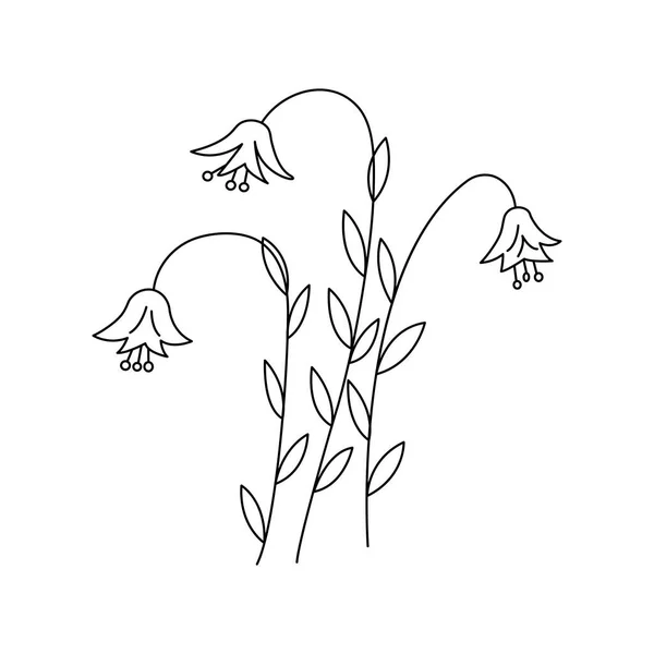 Flowers Bells Three Wildflowers Black White Vector Doodle Style Illustration — Stok Vektör