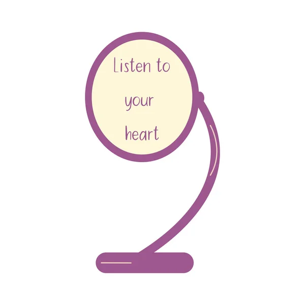 Κομψό Επιτραπέζιο Καθρέφτη Οβάλ Μορφή Αντανακλά Φράση Ακούστε Την Καρδιά — Διανυσματικό Αρχείο