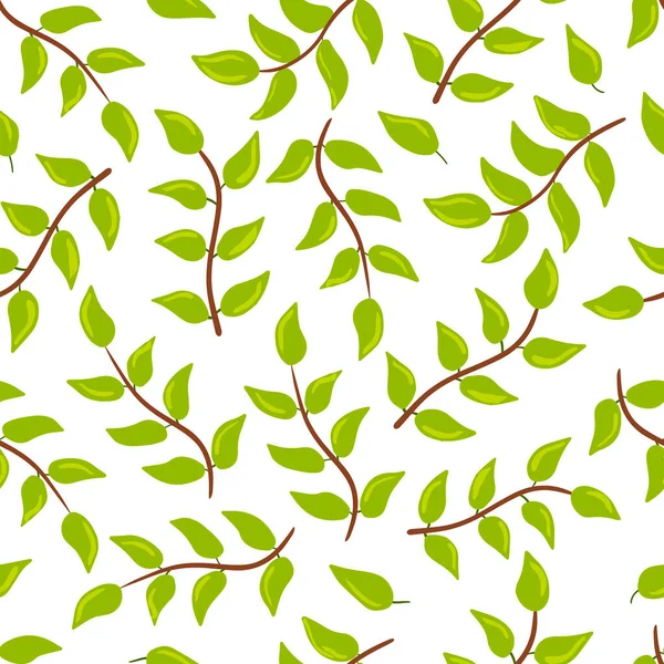 Nahtloses Muster Mit Grünen Zweigen Und Blättern Weißer Hintergrund Vektorillustration — Stockvektor