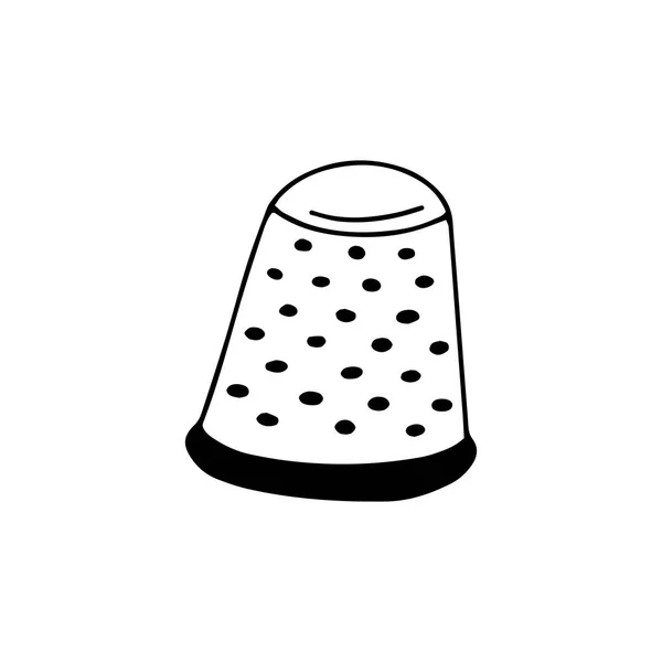 Thimble Black White Vector Illustration Doodle Style Isolated Single Sewing — Stock Vector