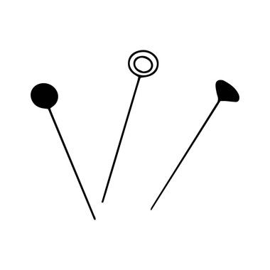 İğne seti. Karalama stili izole edilmiş siyah ve beyaz vektör çizimi. Dikiş ögesi aracı