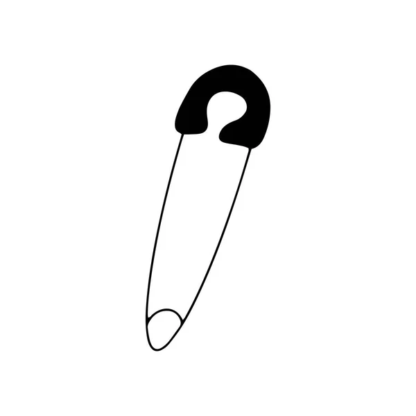 Anstecknadel Schwarz Weiße Vektorillustration Doodle Stil Isoliert Einzeln Nähwerkzeug — Stockvektor