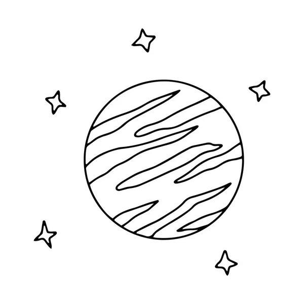 Planet Stars Outer Space Black White Vector Illustration Doodle Style — Stock Vector