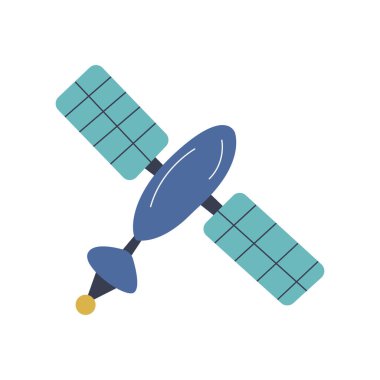Artificial satellite in space. Research and signal acquisition. Colorful hand drawn vector isolated illustration