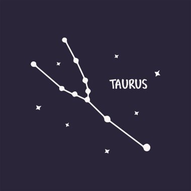 Constellation Taurus. Blue background print vector hand drawn illustration with stars. Space of the universe, astronomy, zodiac sign