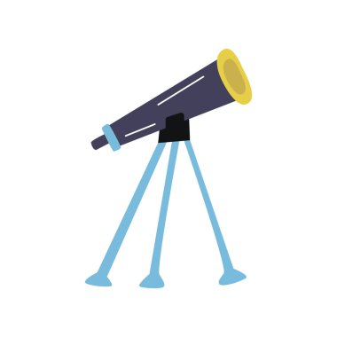 Telescope. Study of the night sky. Optical instrument for observing stars and space. Tripod. Colorful hand drawn vector isolated illustration
