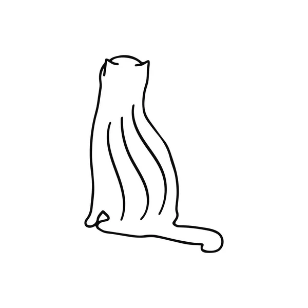 Nette Katze Sitzt Und Schaut Auf Vector Schwarz Weiß Doodle — Stockvektor
