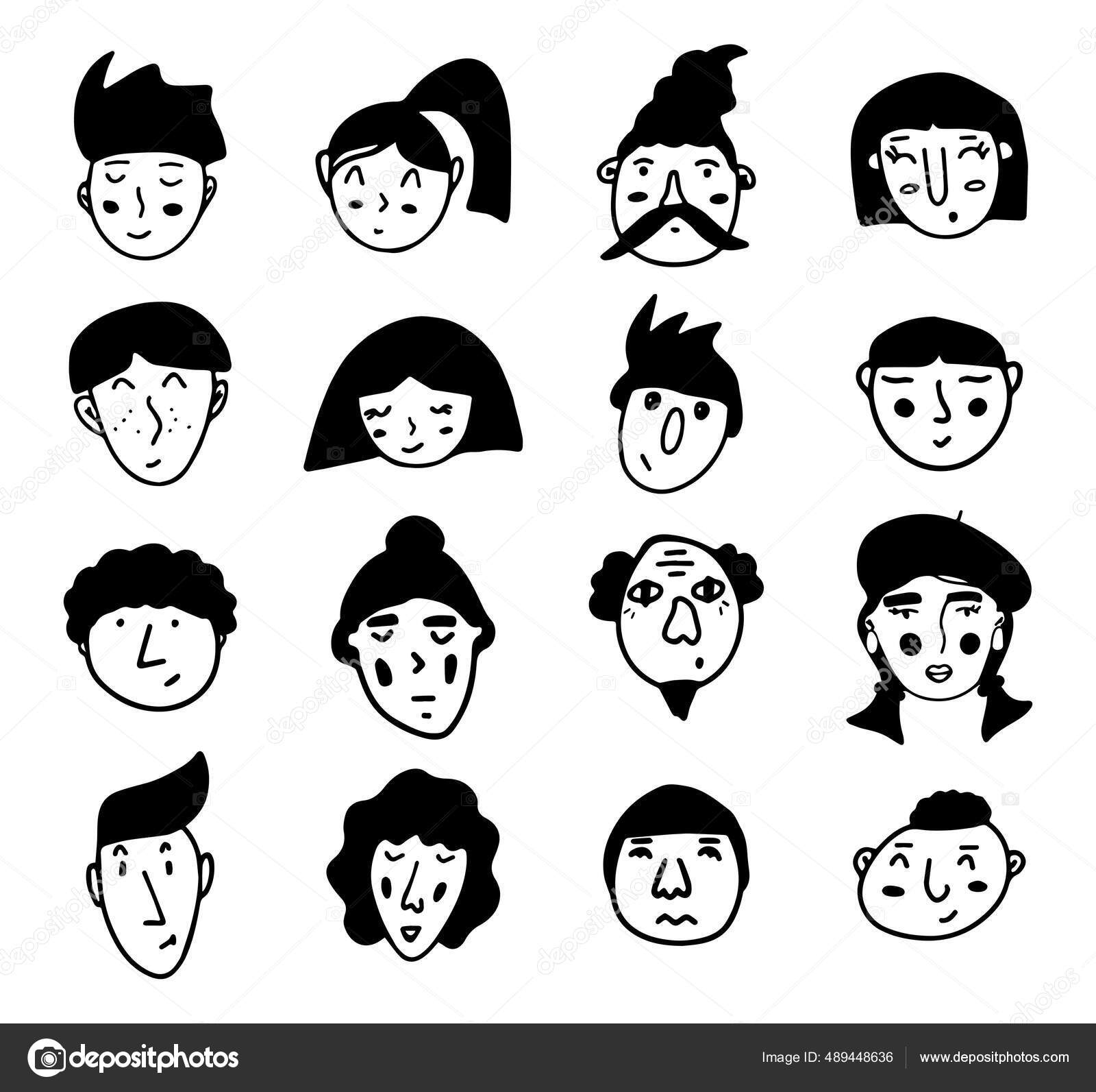 Doodle Guy Face Black White Vector Isolated Illustration Single Logo