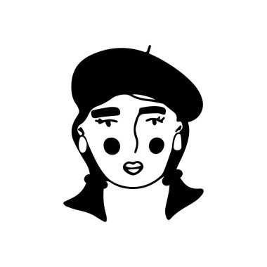 Doodle guy face. Black and white vector isolated illustration single logo. Student or teenager vector