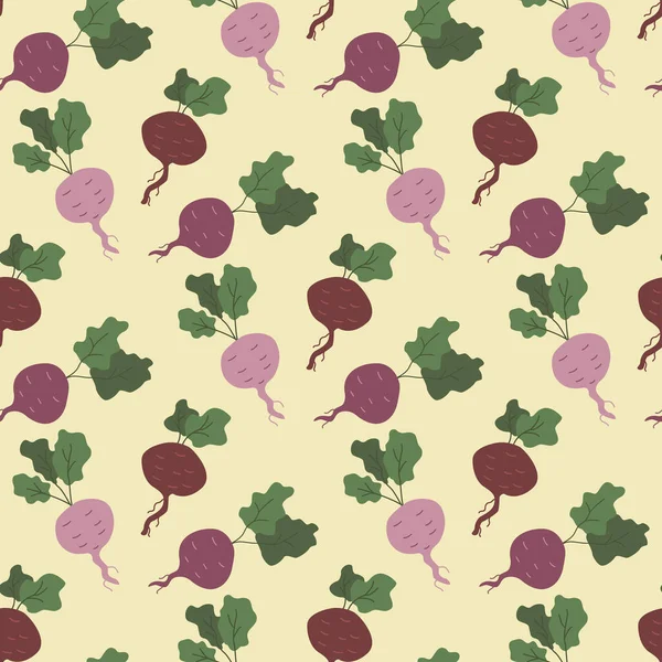Seamless Pattern Beets Green Leaves Organic Healthy Food Vegetable Vector — Stock Vector