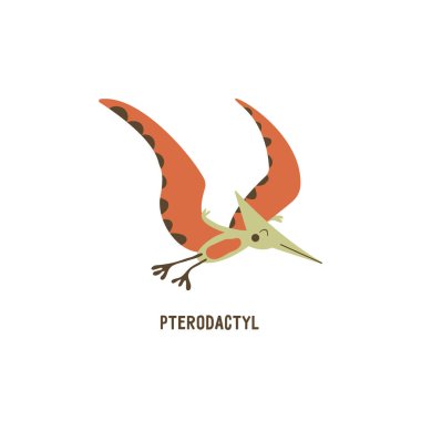Pterodactyl. Uçan Archosaurus Pterosaur, soyu tükenmiş antik kanatlı kertenkele, Jurassic dönemi. Mezozoik çağ. Kart. Renkli vektör izole edilmiş el çizimi. Beyaz arkaplan
