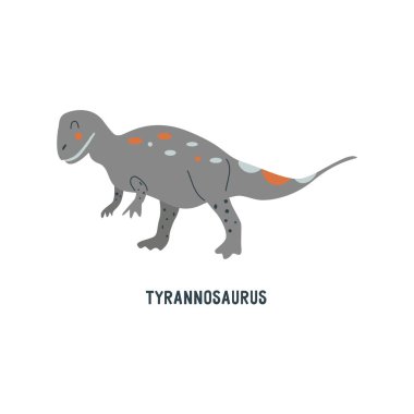 Tyrannosaurus Rex dinozoru. Nesli tükenmiş büyük antik etobur sürüngen, Jurassic. Renkli vektör izole edilmiş el çizimi. Beyaz arka plan. Gri dino