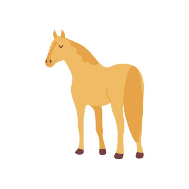 Altın at. Zarif otçul. Renkli vektör izole edilmiş el çizimi. Çiftlik hayvanı, çiftlik hayvanları.