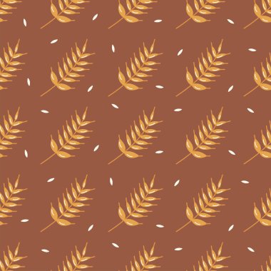 Kusursuz desenli altın buğday, arpa ya da çavdar filizleri. Olgun mısır gevreği. Hasat ve işleme. Renkli vektör çizimi el çizimi. Çiftlik tarımı. Altın dal. Paketleme veya tekstil baskısı