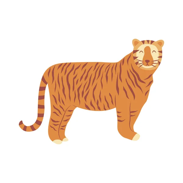 Tigre Está Nobre Felino Listrado Selvagem Animal Rápido Ágil Vetor —  Vetores de Stock