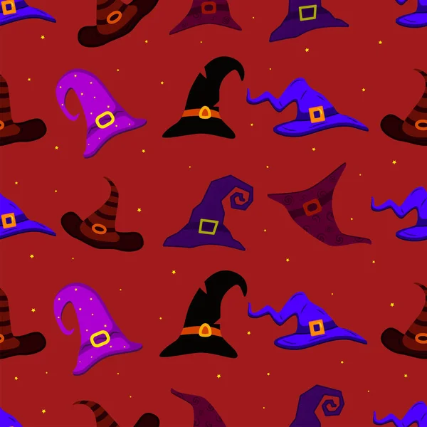 Seamless Pattern Witch Hats Vector Cartoon — Stock Vector