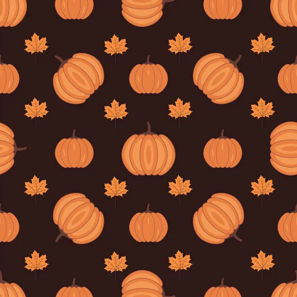 Seamless Pattern Pumpkin Maple Leaves Cartoon Vector Food Vegetable Concept — Stock Vector