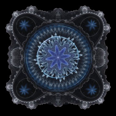 Özel geometrik dairesel fraktal yapısı çiçek gibi renkli. Karmaşık denklemlerin görselleştirme.