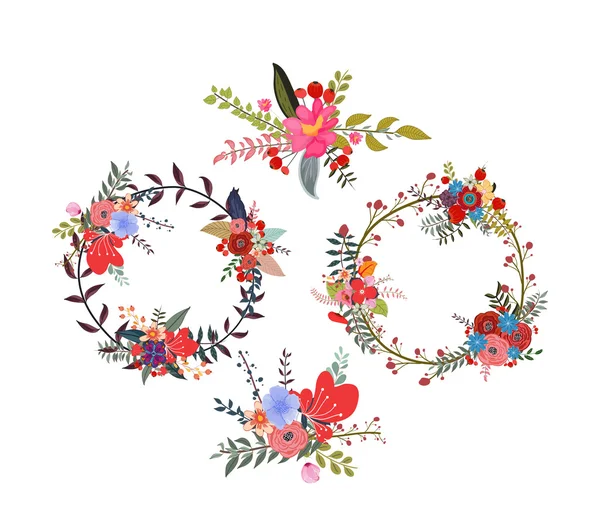 花の花輪のセット — ストックベクタ