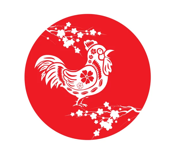 Cherry blossom and rooster — Stock Vector