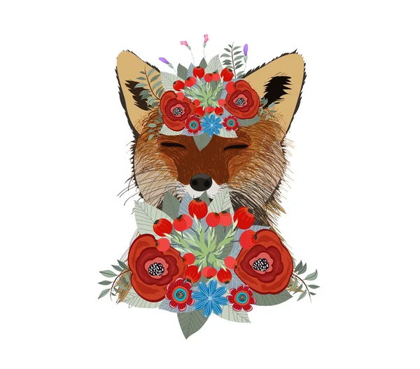 Wolf met etnische floral doodle — Stockvector