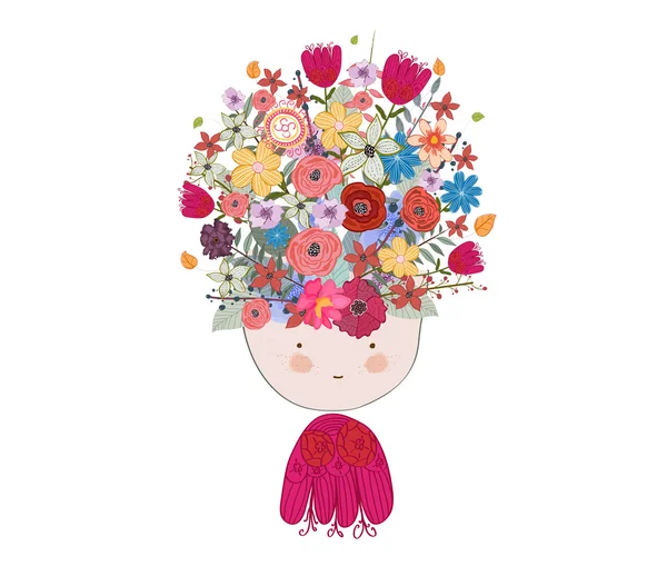 Çiçekler güzel kızın kafasına — Stok Vektör