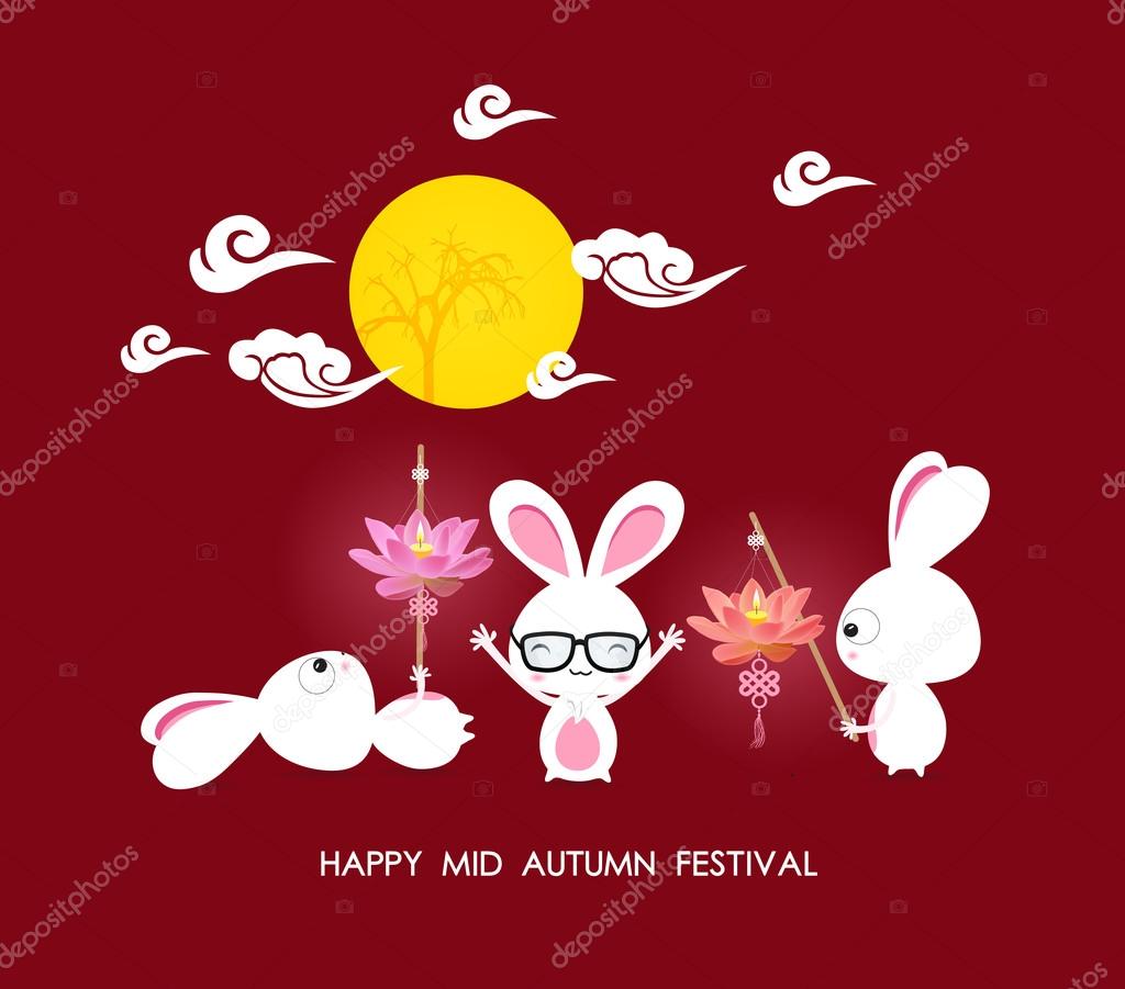 Mid Autumn Festival Rabbits Playing With Lotus Lanterns Premium Vector In Adobe Illustrator Ai Ai Format Encapsulated Postscript Eps Eps Format