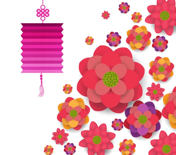 Blooming Flowers and lanterns Design. — Stock Vector