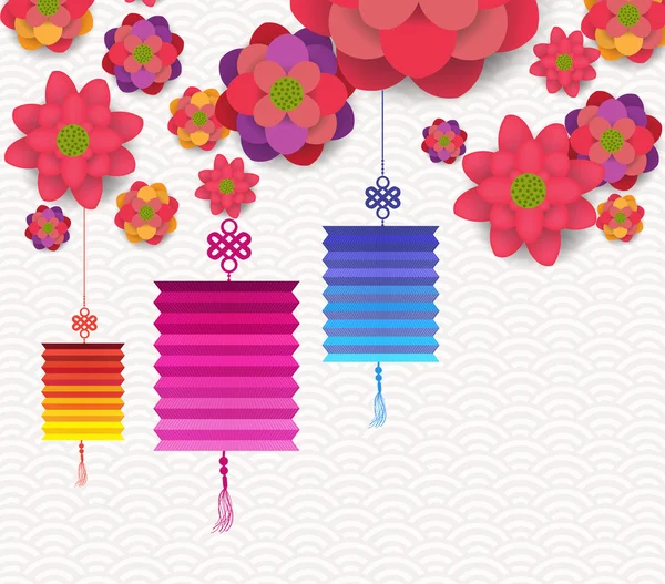 Floraison Fleurs et lanternes — Image vectorielle