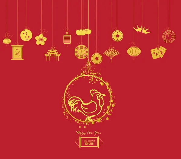 Año del diseño del gallo para la celebración del Año Nuevo Chino — Vector de stock