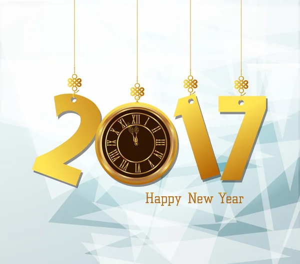Feliz Año Nuevo 2017 con reloj — Vector de stock