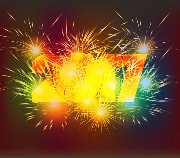 Cartão de ano novo feliz com fogos de artifício coloridos —  Vetores de Stock