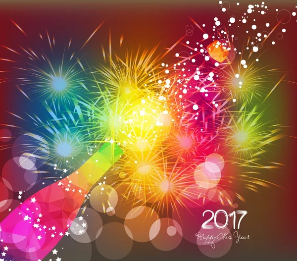 Feliz Año Nuevo con fuegos artificiales de colores — Vector de stock